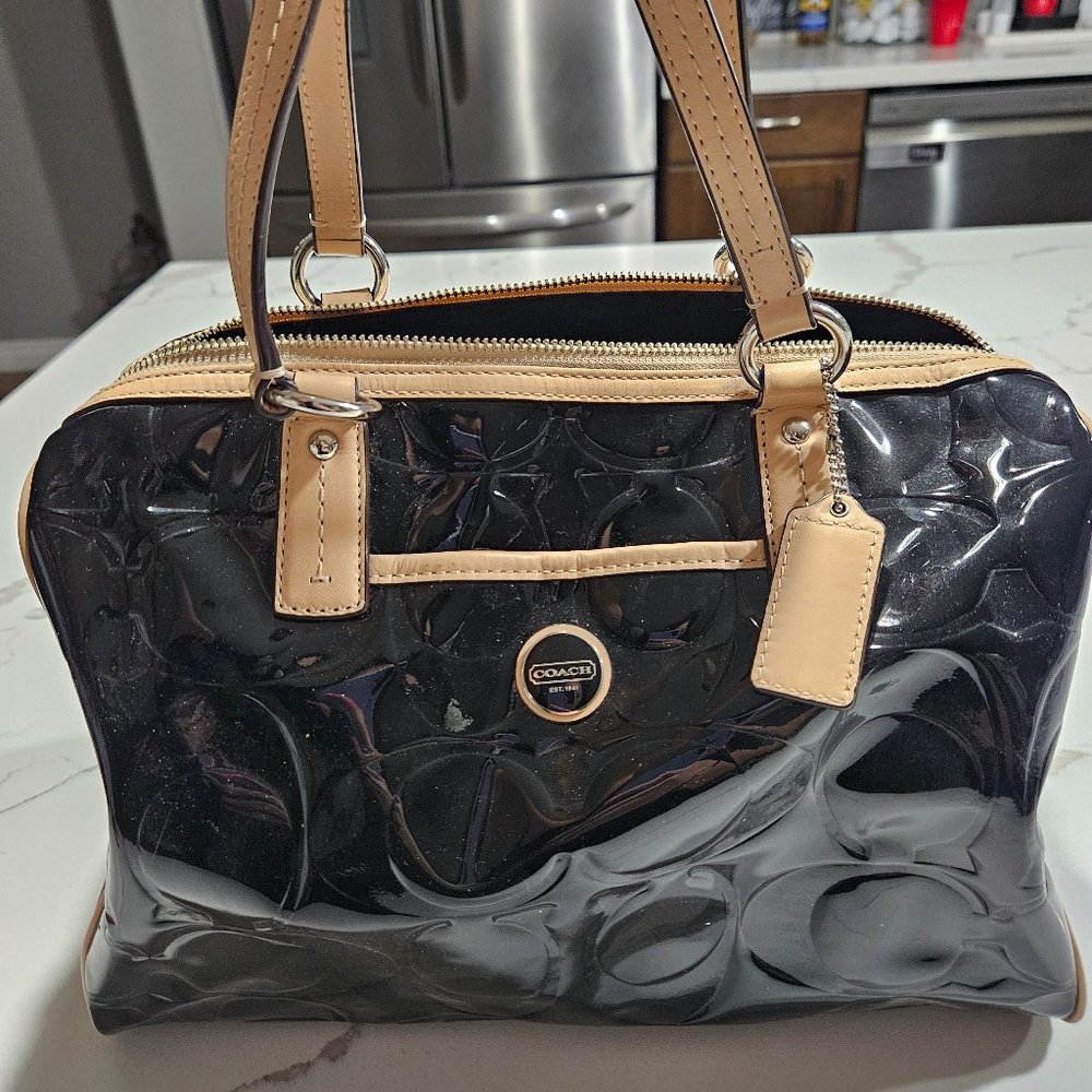 Coach Black Patent Leather Med Tote
